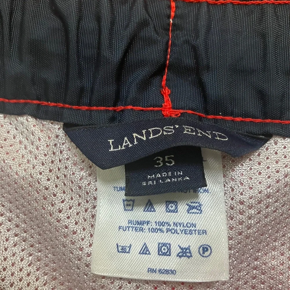 Lot of 2 Lands' End Mens Swim Trunks Board Shorts‎ 35 Red Geometric Print